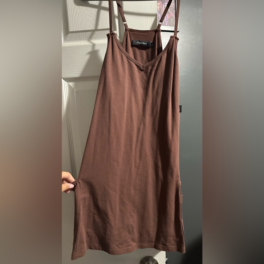 Brown Women's Dress with Built-in Romper